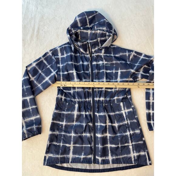 Columbia Girls Lightweight Rain Jacket Navy Blue White Print Windbreaker Coat L - Picture 6 of 8